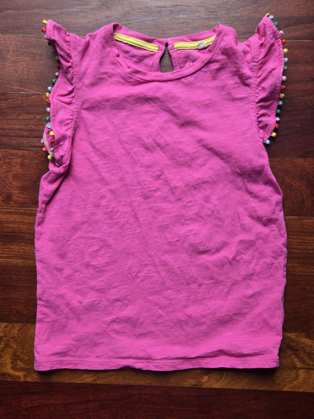 Mini Boden Bright Pink Flutter Sleeve Tank with Pom Trim